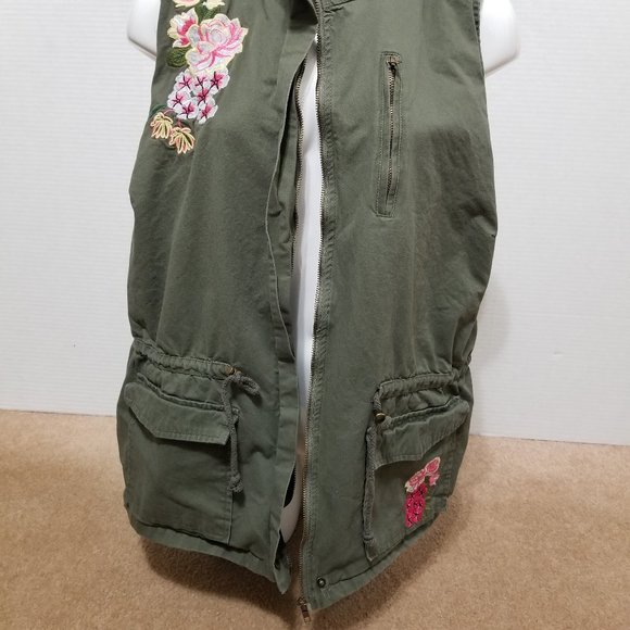 New Look vest 1X floral embroidered utility pockets army zip sleeveless jacket - Picture 14 of 16
